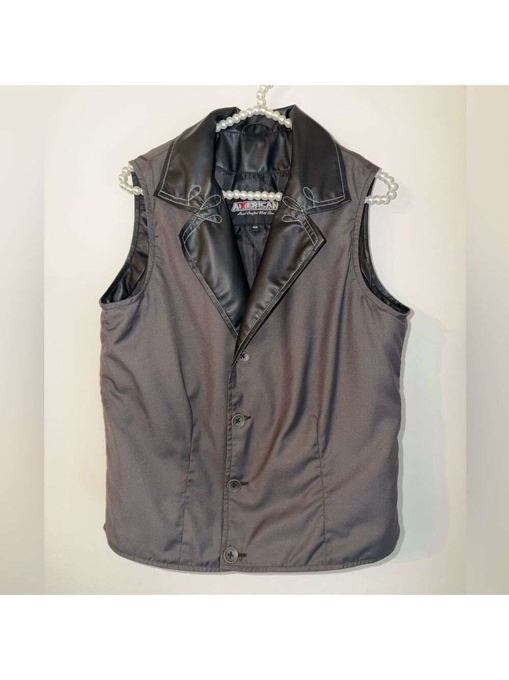 ✨ Vintage American Leather Jacket Co. Mixed Media Vest - Grey/Black - Size 42